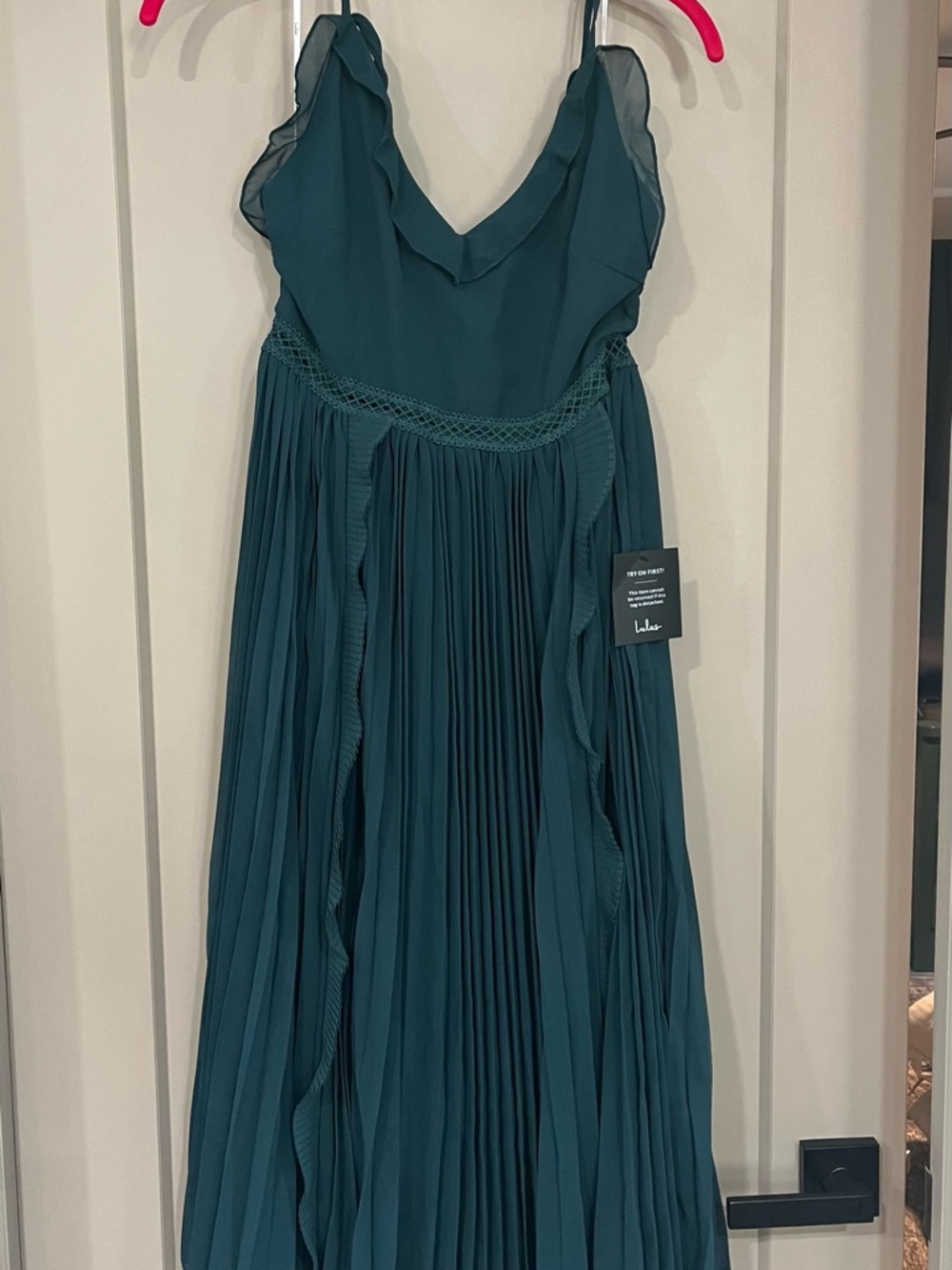 Lulu's Teal Pleated Ruffle Maxi Dress